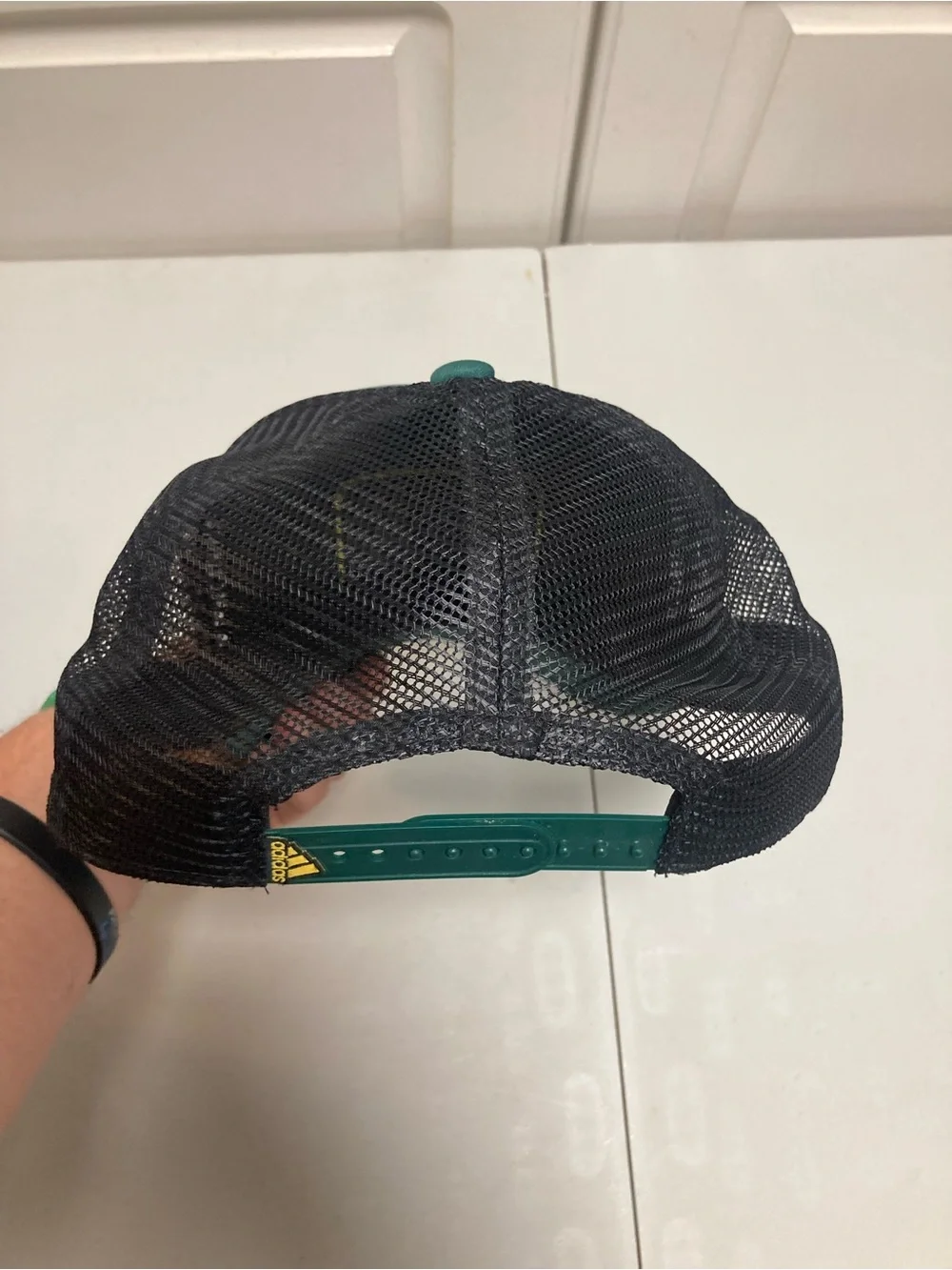 adidas Green and Black Trucker Hat with Yellow Logo